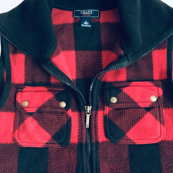 CHAPS Red Plaid Fleece Vest - Picture 3 of 6